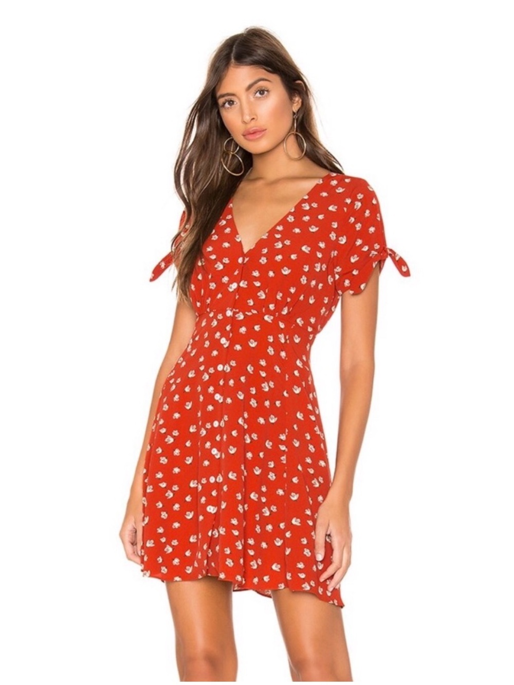 Heartloom Alina, Coral Red Floral Mini Dress, Revolve